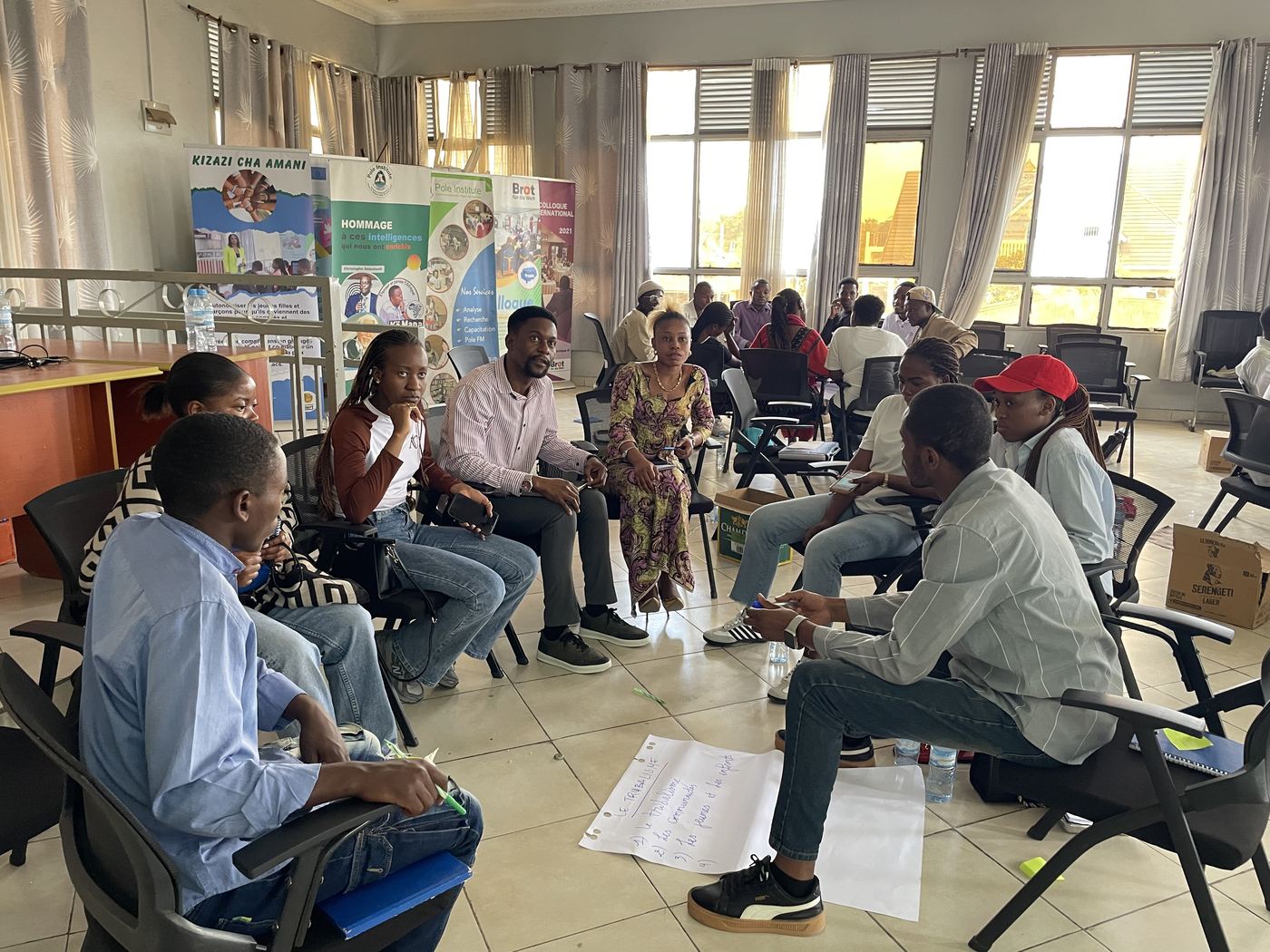 Young participants in a dialogue circle during a workshop in Goma